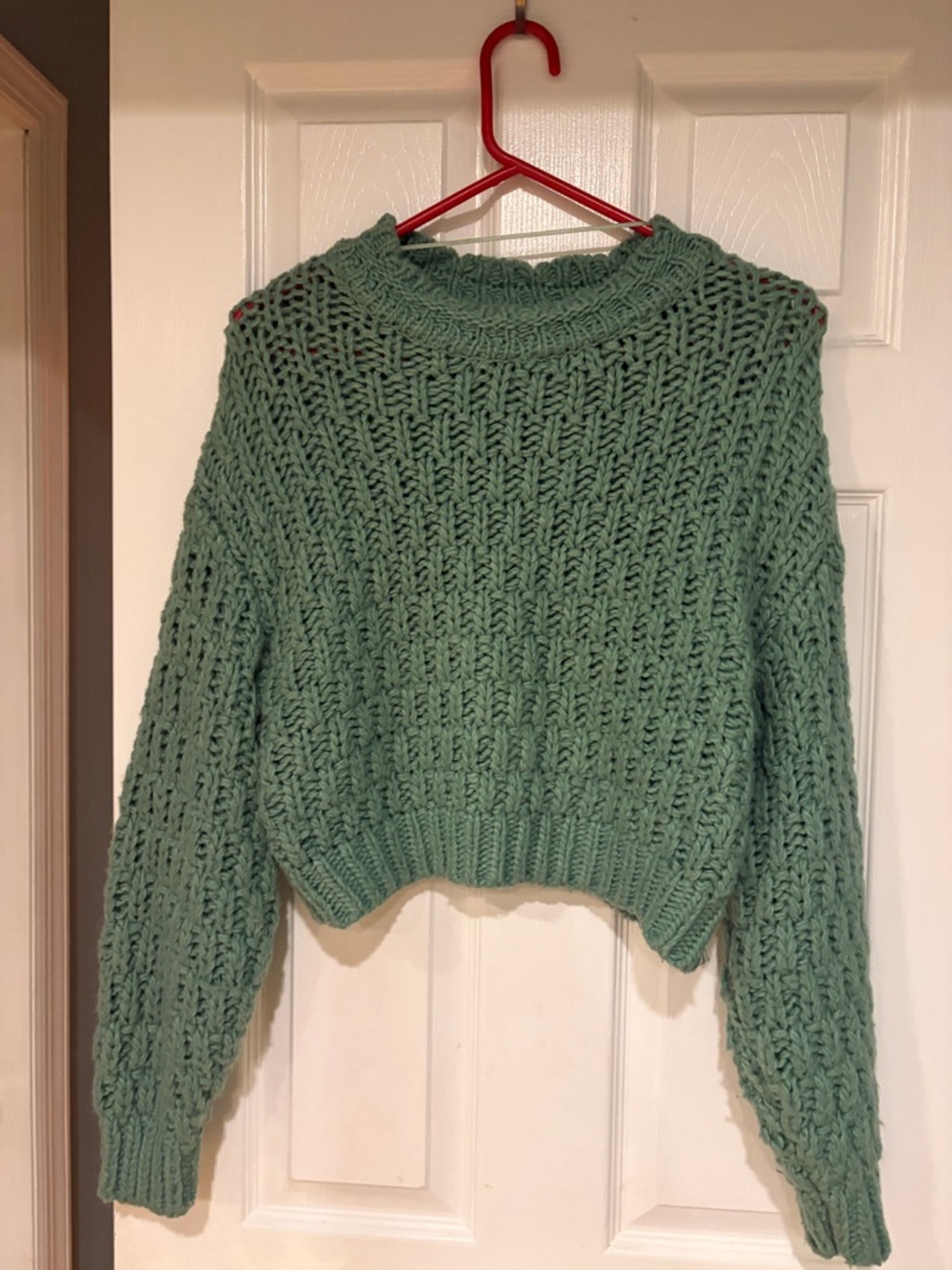 Universal Thread Chunky Cropped Crewneck Sweater in Sage Green